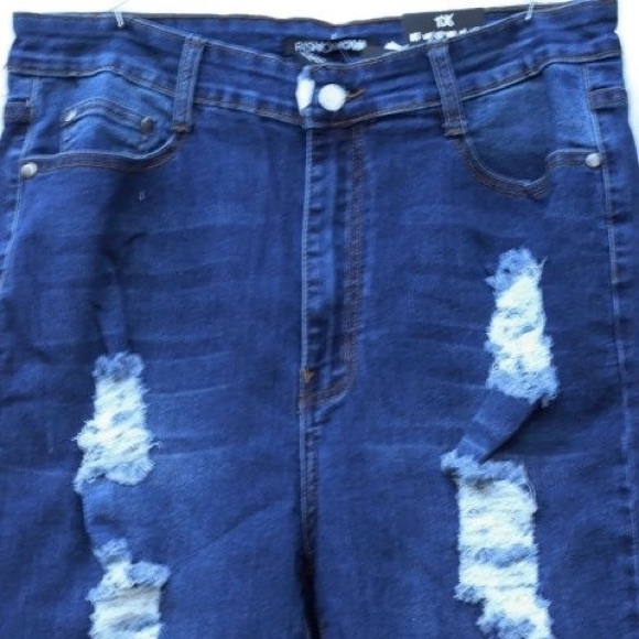 Fashion Nova Say Yes to Distress Dark Denim Jeans - Picture 3 of 5